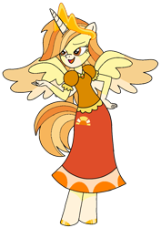 Size: 775x1097 | Tagged: safe, artist:ncolque, oc, oc only, oc:daylight shine, alicorn, pony, anthro, unguligrade anthro, clothes, colored wings, crown, dress, jewelry, multicolored hair, multicolored tail, multicolored wings, princess, regalia, simple background, solo, tail, transparent background, wings