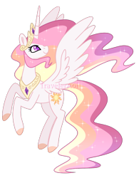 Size: 1000x1279 | Tagged: safe, artist:traveleraoi, princess celestia, alicorn, pony, g4, colored pupils, crown, cute, cutelestia, ethereal mane, ethereal tail, female, flying, hooves, horn, jewelry, long horn, long mane, long tail, mare, peytral, redesign, regalia, simple background, smiling, solo, sparkles, spread wings, tail, tall, transparent background, watermark, wings