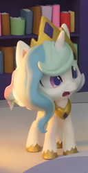 Size: 996x1952 | Tagged: safe, edit, edited screencap, screencap, princess celestia, alicorn, pony, book filled adventure, g4, g4.5, my little pony: stop motion short, bookshelf, confused, cropped, cute, solo