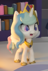 Size: 1320x1944 | Tagged: safe, edit, edited screencap, screencap, princess celestia, alicorn, pony, book filled adventure, g4, g4.5, my little pony: stop motion short, bookshelf, confused, cropped, cute, solo