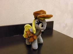 Size: 1280x960 | Tagged: safe, artist:veepony, derpy hooves, pegasus, pony, g4, accessory, bag, folded wings, hat, irl, photo, plushie, solo, wings