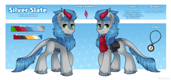 Size: 2900x1353 | Tagged: safe, artist:madelinne, oc, oc:silver slate, kirin, clothes, full body, kirin oc, leonine tail, male, reference sheet, scarf, solo, stallion, tail