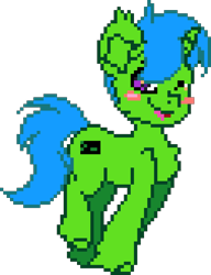 Size: 630x820 | Tagged: safe, artist:howie, artist:joeydr, oc, oc only, oc:green byte, pony, unicorn, g4, blushing, digital art, horn, male, manepxls, pixel art, pxls.space, simple background, solo, stallion, transparent background