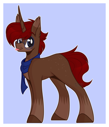 Size: 1656x1938 | Tagged: safe, artist:krypticquartz, oc, oc only, pony, unicorn, clothes, glasses, horn, male, passepartout, scarf, solo, stallion, tongue out, watermark