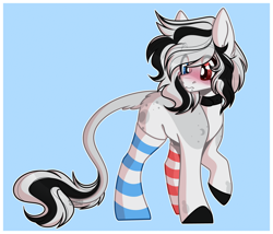 Size: 2160x1850 | Tagged: safe, artist:krypticquartz, oc, oc only, earth pony, pony, clothes, female, heterochromia, mare, simple background, socks, solo, striped socks