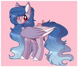 Size: 2070x1794 | Tagged: safe, artist:krypticquartz, oc, oc only, pegasus, pony, bow, colored wings, female, mare, passepartout, solo, tail, tail bow, two toned wings, watermark, wings