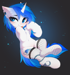 Size: 3150x3410 | Tagged: safe, artist:empress-twilight, oc, oc only, oc:mind, pony, unicorn, belly button, clothes, cute, female, fishnet clothing, fishnet stockings, high res, horn, mare, piercing, socks, solo, stockings, thigh highs