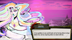 Size: 1920x1080 | Tagged: safe, artist:2hotskulls, princess celestia, human, dialogue, hades (game), humanized, looking at you, peytral, solo, text box