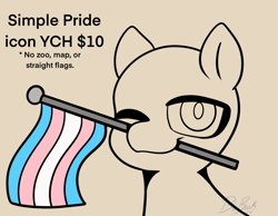 Size: 1348x1048 | Tagged: safe, artist:bluemoon, oc, pony, bust, commission, flag, icon, lgbt, lgbtq, one eye closed, portrait, pride, pride flag, pride month, solo, transgender, wink, ych example, your character here