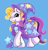 Size: 2200x2300 | Tagged: safe, artist:leopardsnaps, puzzlemint, pony, g3, accessory swap, blue background, cape, clothes, hat, magic wand, multicolored hair, simple background, solo, the great and powerful, trixie's cape, trixie's hat