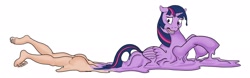 Size: 2432x760 | Tagged: safe, artist:termyotter, twilight sparkle, alicorn, human, pony, g4, butt, human to pony, melting, nudity, simple background, transformation, twilight sparkle (alicorn), white background