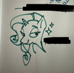 Size: 1823x1813 | Tagged: safe, artist:bixels, rarity, pony, unicorn, g4, doodle, female, horn, lidded eyes, mare, marker drawing, smiling, solo, traditional art