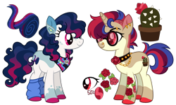 Size: 1878x1124 | Tagged: safe, artist:strawberry-spritz, oc, oc only, earth pony, pony, unicorn, clothes, ear piercing, earring, female, half-siblings, horn, jewelry, leg warmers, magical lesbian spawn, mare, offspring, parent:bon bon, parent:roseluck, parent:vinyl scratch, parents:bonascratch, piercing, simple background, sunglasses, transparent background