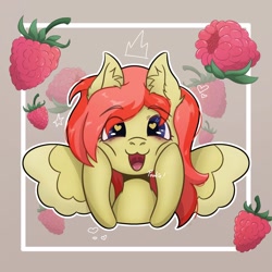 Size: 1600x1600 | Tagged: safe, artist:artsypaws, derpibooru exclusive, oc, oc only, oc:jay mihay, pony, crown, ear fluff, heart, heart eyes, hooves, jewelry, looking at you, male, male oc, open mouth, profile picture, raised hoof, raspberry, regalia, smiling, smiling at you, solo, spread wings, stallion, stars, tongue out, uvula, wingding eyes, wings