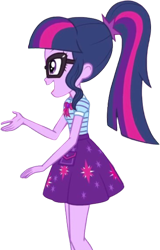 Size: 1613x2520 | Tagged: safe, edit, edited screencap, editor:homersimpson1983, screencap, sci-twi, twilight sparkle, human, equestria girls, g4, background removed, bowtie, clothes, female, glasses, not a vector, ponytail, shirt, side view, simple background, skirt, solo, transparent background