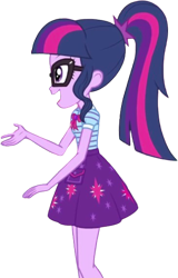 Size: 1613x2520 | Tagged: safe, edit, edited screencap, editor:mrtoonlover83, screencap, sci-twi, twilight sparkle, human, equestria girls, g4, background removed, bowtie, clothes, female, glasses, not a vector, ponytail, shirt, side view, simple background, skirt, solo, transparent background