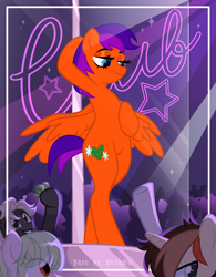Size: 3893x5001 | Tagged: safe, alternate character, alternate version, artist:seurnik, artist:zakypo, derpibooru exclusive, oc, oc only, earth pony, pegasus, pony, unicorn, semi-anthro, bedroom eyes, bipedal, bisexual, clothes, club, commission, female, horn, lesbian, male, mare, money, pole, pole dancing, stage, stallion, stockings, straight, stripper pole, thigh highs, ych result