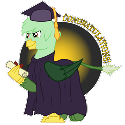 Size: 9216x9216 | Tagged: safe, artist:gregory-the-griffon, oc, oc only, oc:gregory griffin, griffon, absurd resolution, congratulations, diploma, graduation, graduation cap, griffon oc, hat, male, no eyelashes, simple background, smiling, smirk, solo, transparent background