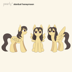 Size: 1200x1200 | Tagged: safe, oc, oc only, oc:stardust honeymoon, pegasus, pony, brown eyes, female, folded wings, looking at you, mare, pegasus oc, reference sheet, side view, simple background, sitting, solo, spread wings, standing, wings