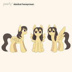 Size: 1200x1200 | Tagged: safe, artist:pearly* marshmallow, oc, oc only, oc:stardust honeymoon, pegasus, pony, brown eyes, female, folded wings, looking at you, mare, pegasus oc, reference sheet, side view, simple background, sitting, solo, spread wings, standing, wings