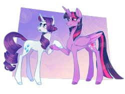 Size: 2000x1500 | Tagged: safe, artist:dawnsummers101, rarity, twilight sparkle, alicorn, pony, unicorn, duo, female, holding hooves, horn, mare, signature, twilight sparkle (alicorn)