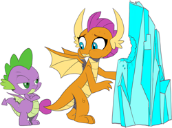 Size: 3750x2793 | Tagged: safe, artist:nauyaco, color edit, edit, smolder, spike, dragon, g4, colored, crystal, duo, duo male and female, female, male, simple, simple background, white background, winged spike, wings