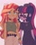 Size: 1440x1800 | Tagged: safe, artist:dreamz, sci-twi, sunset shimmer, twilight sparkle, human, equestria girls, g4, belt, blushing, bracelet, choker, duo, duo female, ear piercing, earring, eye clipping through hair, female, glasses, holding hands, jewelry, lesbian, lidded eyes, midriff, necklace, piercing, ponytail, ship:sci-twishimmer, ship:sunsetsparkle, shipping, signature, simple background, smiling, white background