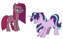 Size: 1337x838 | Tagged: safe, artist:partyponypower, pinkie pie, starlight glimmer, earth pony, pony, unicorn, g4, alternate universe, blue eyes, colored, creepy, creepy smile, desaturated, doodle dump, doodle page, duo, duo female, evil grin, eyelashes, female, flat colors, frown, grin, horn, leaning forward, lidded eyes, looking at you, mare, missing cutie mark, narrowed eyes, no catchlights, nose wrinkle, pink coat, pink mane, pink tail, pinkamena diane pie, pinkie pie is not amused, ponytail, profile, purple eyes, s5 starlight, shrunken pupils, simple background, slasher smile, smiling, smiling at you, standing, staring into your soul, tail, teeth, tied mane, two toned mane, two toned tail, unamused, unicorn horn, white background, wide eyes
