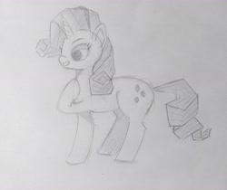 Size: 7155x6000 | Tagged: safe, artist:zamiración, derpibooru exclusive, rarity, pony, unicorn, g4, grayscale, horn, monochrome, sketch, solo, tail, traditional art