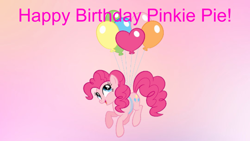 Size: 960x540 | Tagged: safe, pinkie pie, earth pony, pony, g4, female, gradient background, happy birthday, pinkie pie's birthday, solo