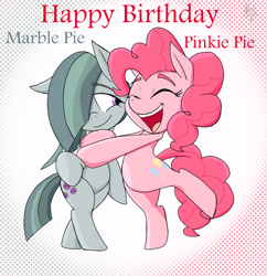 Size: 1830x1894 | Tagged: safe, artist:a.s.e, marble pie, pinkie pie, earth pony, pony, semi-anthro, g4, female, females only, happy, happy birthday, hug, siblings, sisters, together