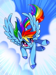Size: 1200x1600 | Tagged: safe, artist:stacy_165cut, rainbow dash, pegasus, pony, g4, :p, cloud, colored hooves, female, flying, mare, sky, solo, speed lines, spread wings, tail, tongue out, windswept mane, windswept tail, wings