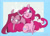 Size: 2832x2048 | Tagged: safe, artist:urbanqhoul, pinkie pie, earth pony, pony, g4, blue background, chest fluff, duality, duo, duo female, female, frown, heart, heart eyes, high res, mare, one eye closed, open mouth, open smile, passepartout, pinkamena diane pie, self paradox, self ponidox, signature, simple background, smiling, wingding eyes