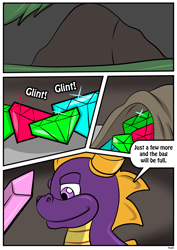 Size: 2480x3507 | Tagged: safe, artist:rex-equinox, dragon, character to character, comic, dragon to pony, gem, high res, solo, speech bubble, spyro the dragon, spyro the dragon (series)