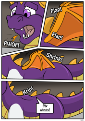 Size: 2480x3507 | Tagged: safe, artist:rex-equinox, rarity, dragon, pony, character to character, comic, dragon to pony, high res, solo, speech bubble, spyro the dragon, spyro the dragon (series), transformation