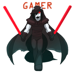 Size: 697x679 | Tagged: safe, artist:thegamercolt, oc, oc only, oc:thegamercolt, anthro, arctic earth pony, big tail, cloak, clothes, lightsaber, may the fourth be with you, red eyes, simple background, sith, solo, star wars, tail, weapon