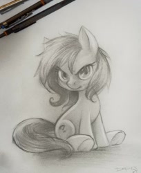 Size: 1078x1322 | Tagged: safe, artist:darkdoomer, oc, oc:filly anon, earth pony, pony, drawing, female, filly, foal, solo, traditional art