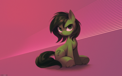 Size: 1920x1200 | Tagged: safe, artist:darkdoomer, oc, oc only, oc:filly anon, earth pony, pony, 4k, digital art, featured image, female, filly, foal, grumpy, high res, laser, looking at you, magenta, neon, question mark, retrowave, simple background, sitting, solo, wallpaper