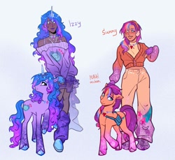 Size: 2419x2217 | Tagged: safe, artist:peachmichea, izzy moonbow, sunny starscout, human, g5, height difference, human coloration, humanized, izzy is tol, long legs