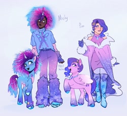 Size: 2419x2217 | Tagged: safe, artist:peachmichea, misty brightdawn, pipp petals, human, pegasus, pony, unicorn, g5, duo, duo female, female, horn, human coloration, humanized, mare, physique difference, raised hoof