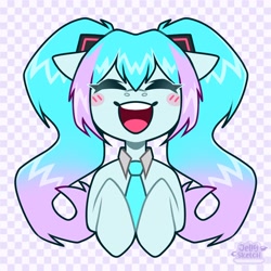 Size: 2894x2894 | Tagged: safe, artist:jellysketch, earth pony, pony, fake png, hatsune miku, smiling, solo, vocaloid
