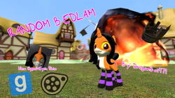 Size: 1280x720 | Tagged: safe, artist:dragonboi471, oc, oc only, oc:bedlam, pony, 3d, clothes, download at source, downloadable, explosion, game screencap, gmod, ponyville, socks, solo, striped socks