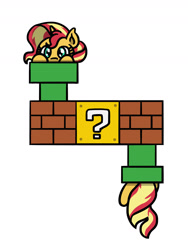 Size: 1350x1800 | Tagged: safe, artist:flutterluv, sunset shimmer, pony, unicorn, g4, ? block, horn, peeking, ponified animal video, simple background, solo, super mario bros., warp pipe, white background