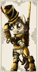 Size: 1104x2048 | Tagged: safe, artist:uteuk, earth pony, pony, armor, bipedal, female, gun, hat, mare, rifle, soldier, soldier pony, steampunk, weapon