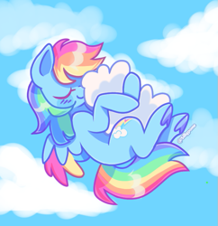 Size: 673x695 | Tagged: safe, artist:sillyp0ne, rainbow dash, pegasus, pony, g4, blue coat, blushing, cloud, colored hooves, colored underhoof, colored wings, colored wingtips, cuddling, cute, dashabetes, eyelashes, eyes closed, female, flying, holding, hoof hold, long mane, long tail, mare, multicolored hair, multicolored mane, multicolored tail, multicolored wings, outdoors, rainbow hair, rainbow tail, shiny mane, shiny tail, signature, sky background, small wings, smiling, snuggling, solo, spread wings, tail, underhoof, wings