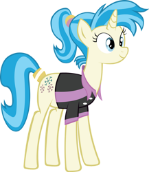 Size: 900x1037 | Tagged: safe, artist:chir-miru, allie way, pony, unicorn, g4, horn, polo shirt, ponytail, simple background, solo, transparent background, vector