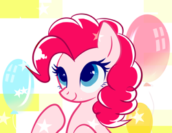 Size: 2700x2100 | Tagged: safe, artist:7411696290, pinkie pie, earth pony, pony, g4, abstract background, balloon, bust, female, mare, portrait, smiling, solo