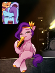 Size: 2000x2667 | Tagged: safe, artist:maren, glory (g5), peach fizz, pipp petals, seashell (g5), earth pony, pegasus, pony, unicorn, g5, crossed legs, crying, female, filly, foal, headband, horn, mare, meme, microphone, open mouth, pippsqueak trio, pippsqueaks, ponified meme, singing, tears of joy