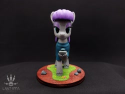 Size: 2560x1920 | Tagged: safe, artist:lakterra, boulder (g4), maud pie, earth pony, pony, g4, clothes, craft, duo, female, figurine, frock coat, grass, hoof hold, irl, lidded eyes, mare, photo, polymer clay, raised hoof, rock, signature, stand, unshorn fetlocks