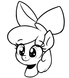 Size: 810x916 | Tagged: safe, artist:wenni, apple bloom, earth pony, pony, g4, bust, female, filly, foal, lineart, portrait, simple background, smiling, solo, white background